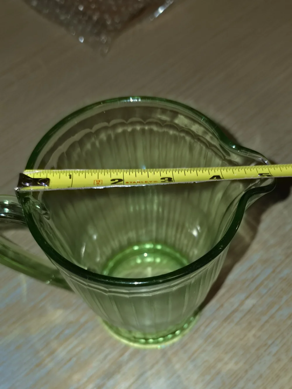 Vintage Green Glass Pitcher - Classic Ribbed Design